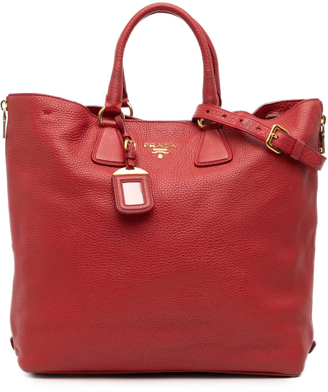 Prada Vitello Daino Side Zip Shopper Tote Rood