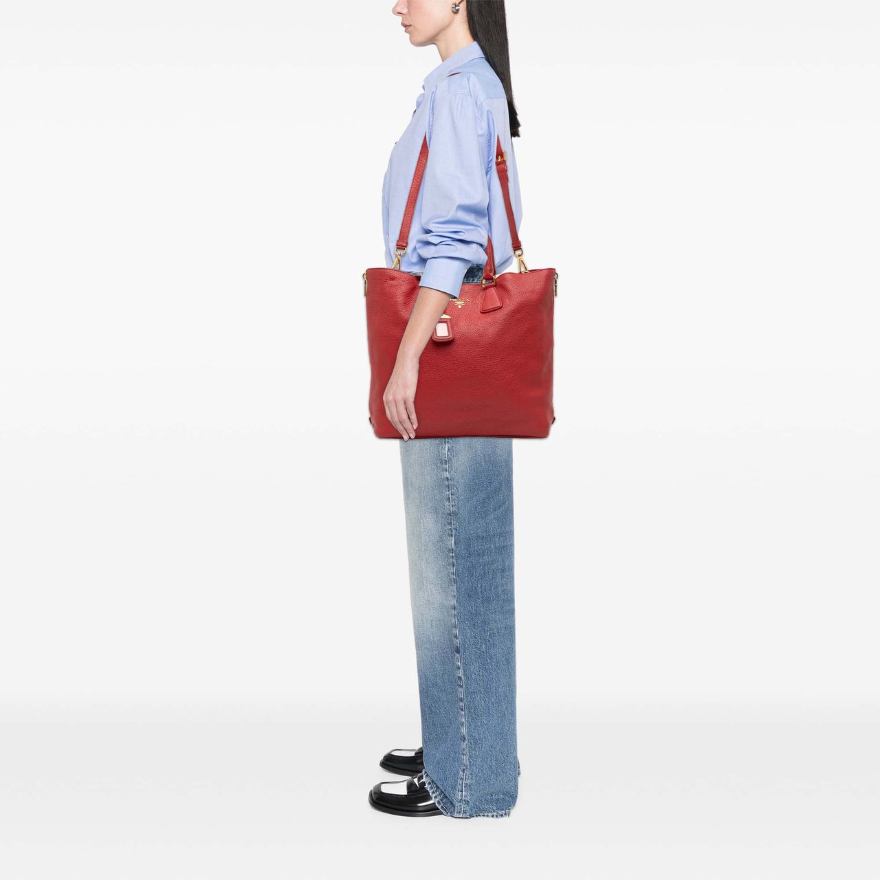 Prada Vitello Daino Side Zip Shopper Tote Rood