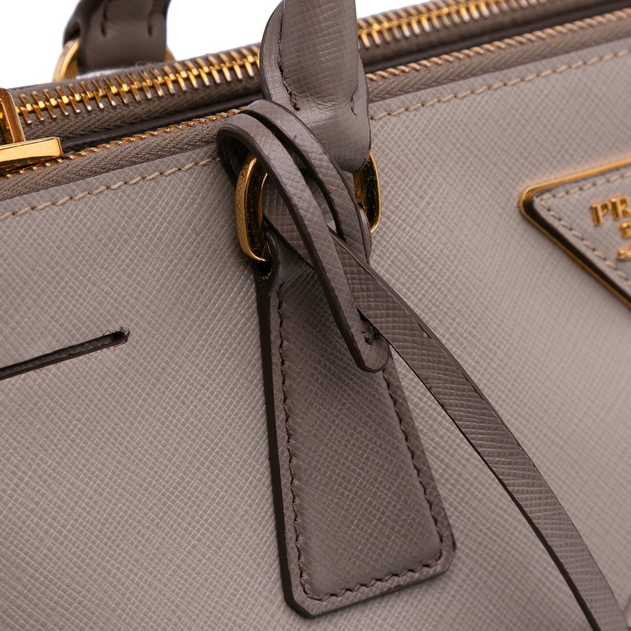 Prada Medium Bicolor Saffiano Lux Galleria Double Zip Satchel Grijs