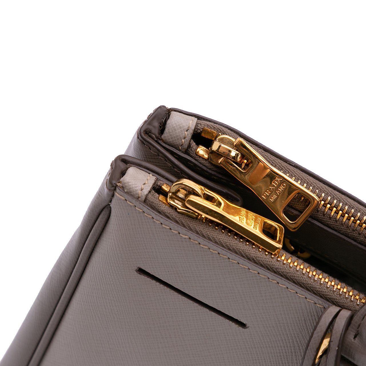 Prada Medium Bicolor Saffiano Lux Galleria Double Zip Satchel Grijs