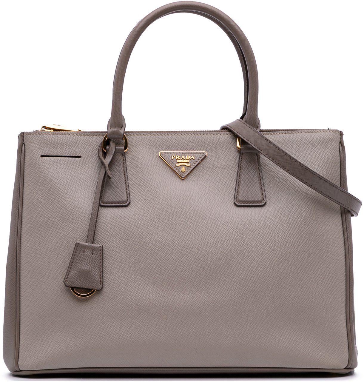 Prada Medium Bicolor Saffiano Lux Galleria Double Zip Satchel Grijs