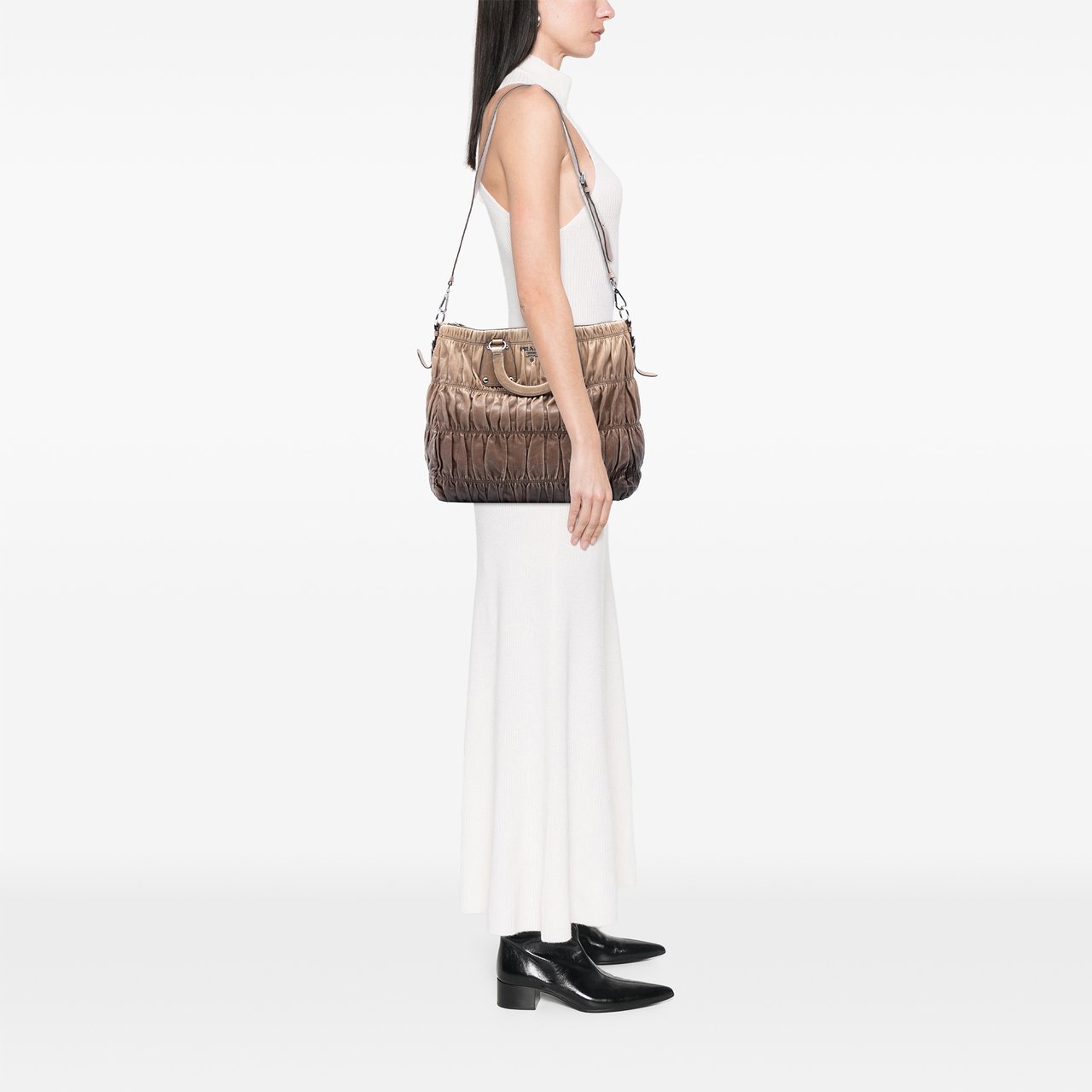 Prada Nappa Gaufre Ombre Satchel Bruin