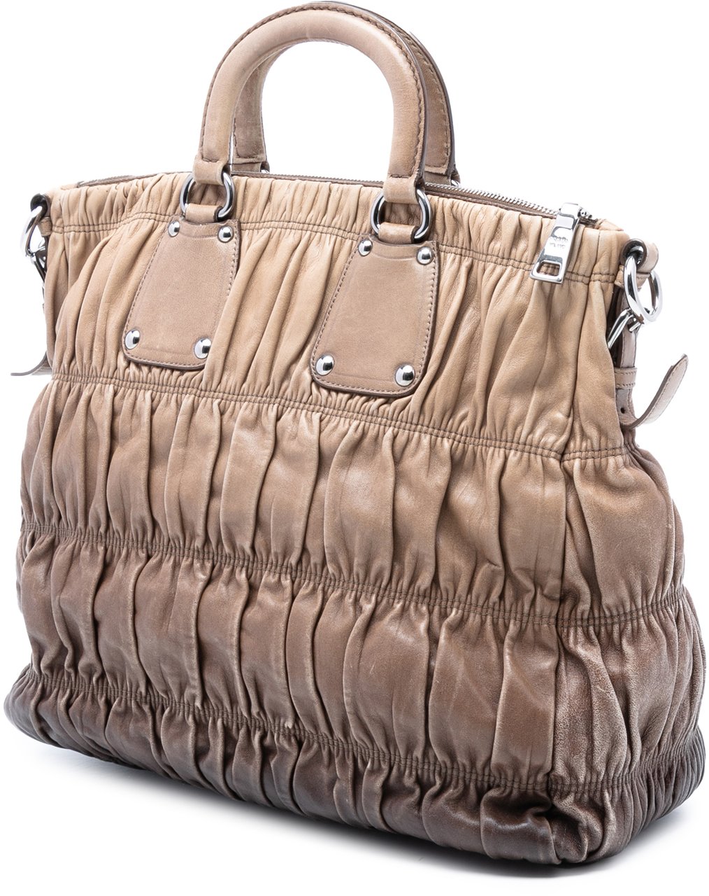 Prada Nappa Gaufre Ombre Satchel Bruin