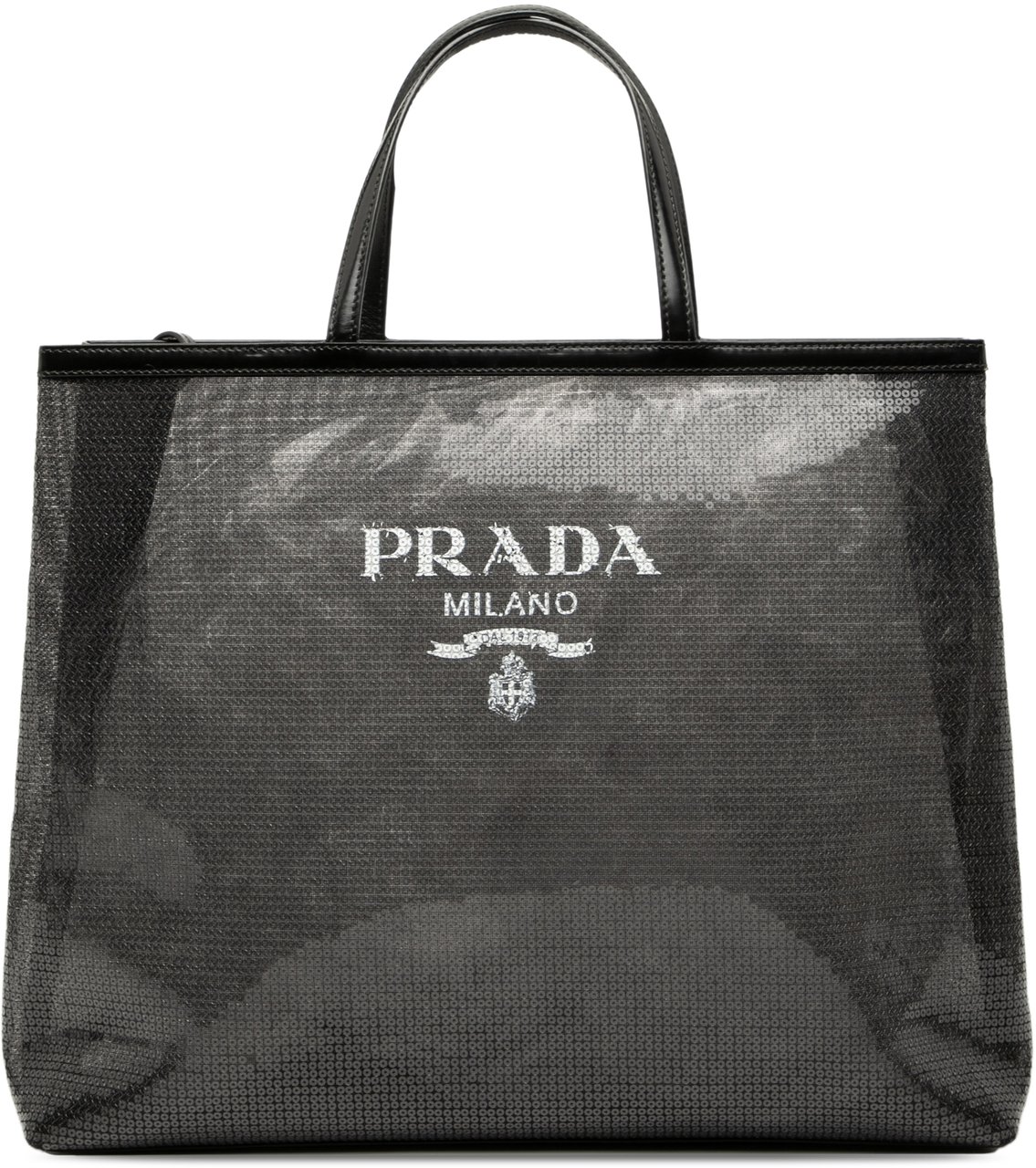 Prada Large Sequined Mesh Logo Tote Zwart