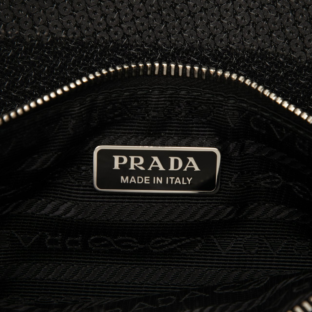 Prada Large Sequined Mesh Logo Tote Zwart