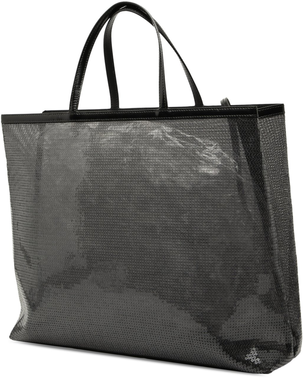 Prada Large Sequined Mesh Logo Tote Zwart