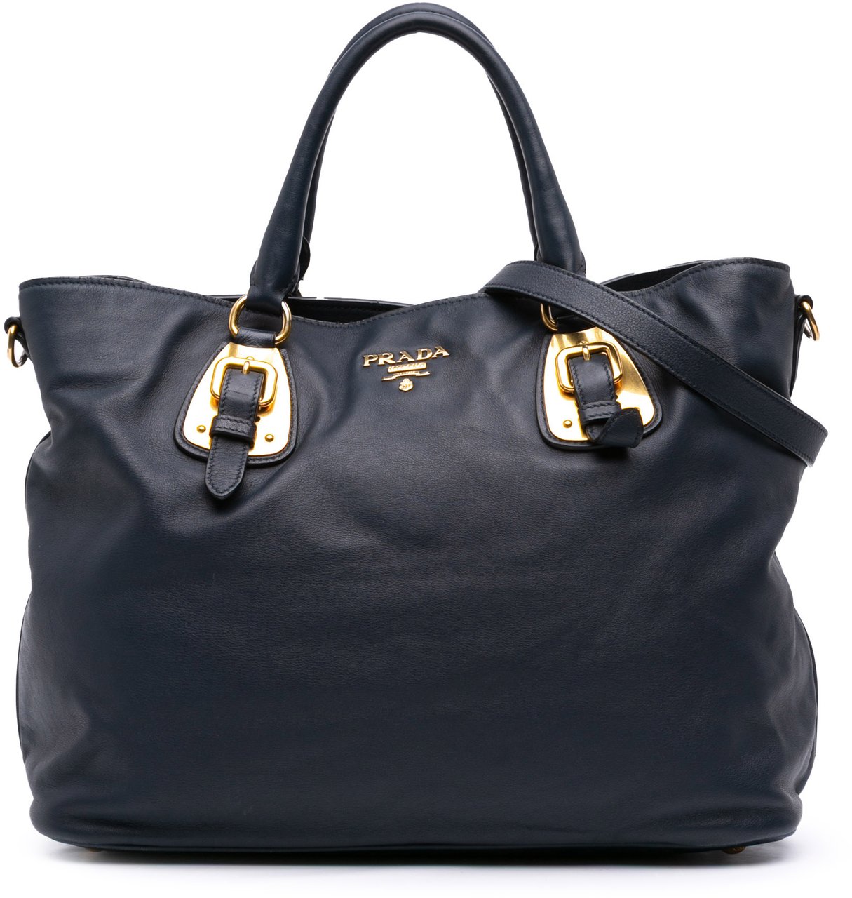 Prada Soft Calfskin Open Convertible Shopping Tote Blauw