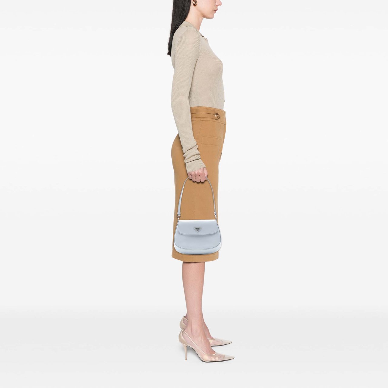 Prada Mini Brushed Leather Cleo Flap Grijs