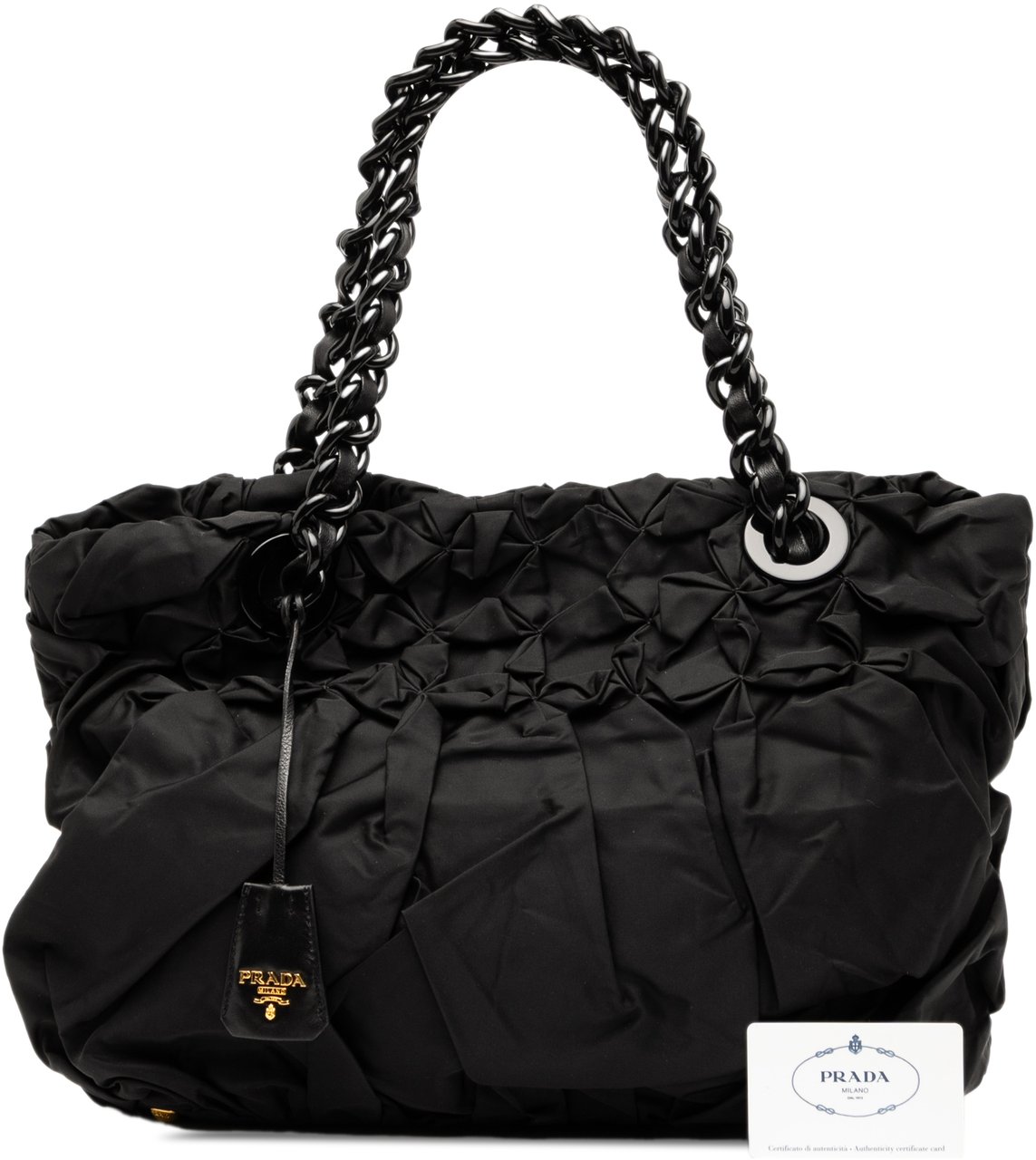 Prada Tessuto Origami Pleated Tote Zwart
