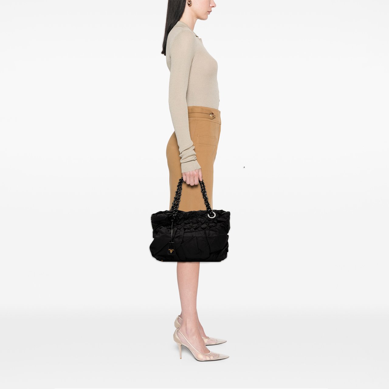 Prada Tessuto Origami Pleated Tote Zwart