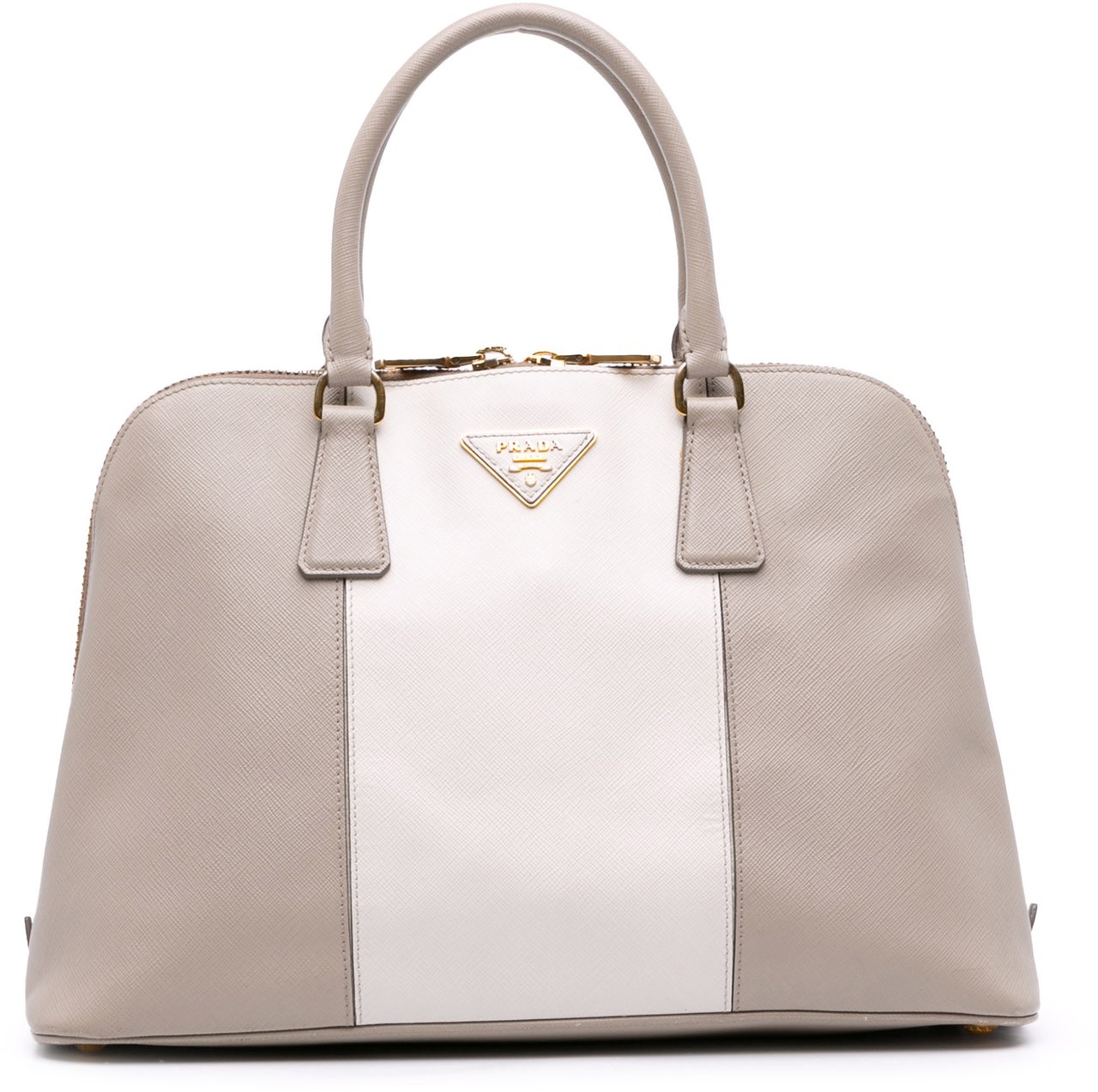 Prada Medium Bicolor Saffiano Lux Promenade Satchel Grijs