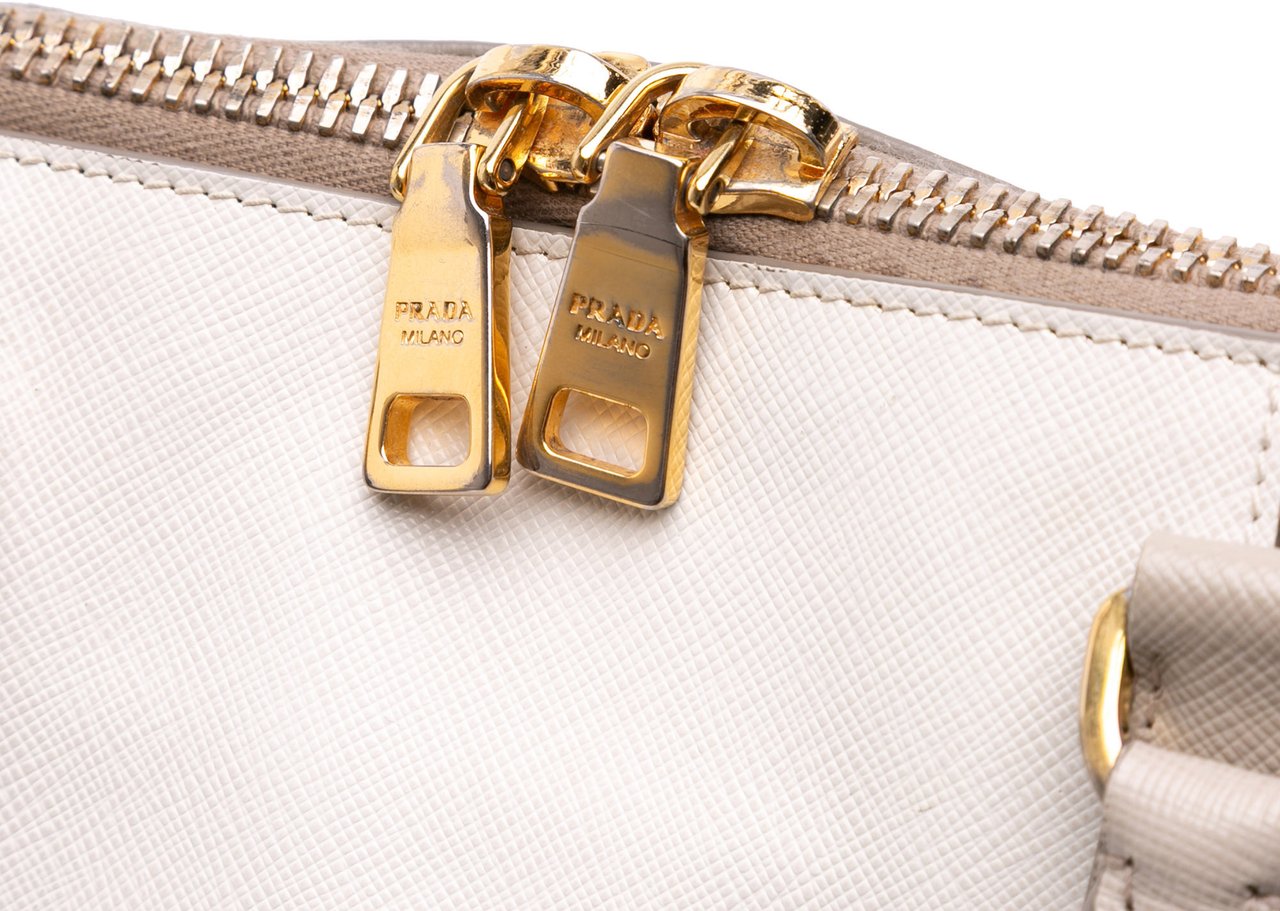 Prada Medium Bicolor Saffiano Lux Promenade Satchel Grijs