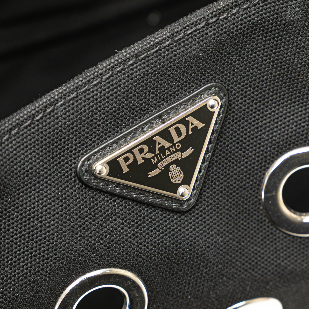 Prada Small Canvas Canapa Grommet Satchel Zwart