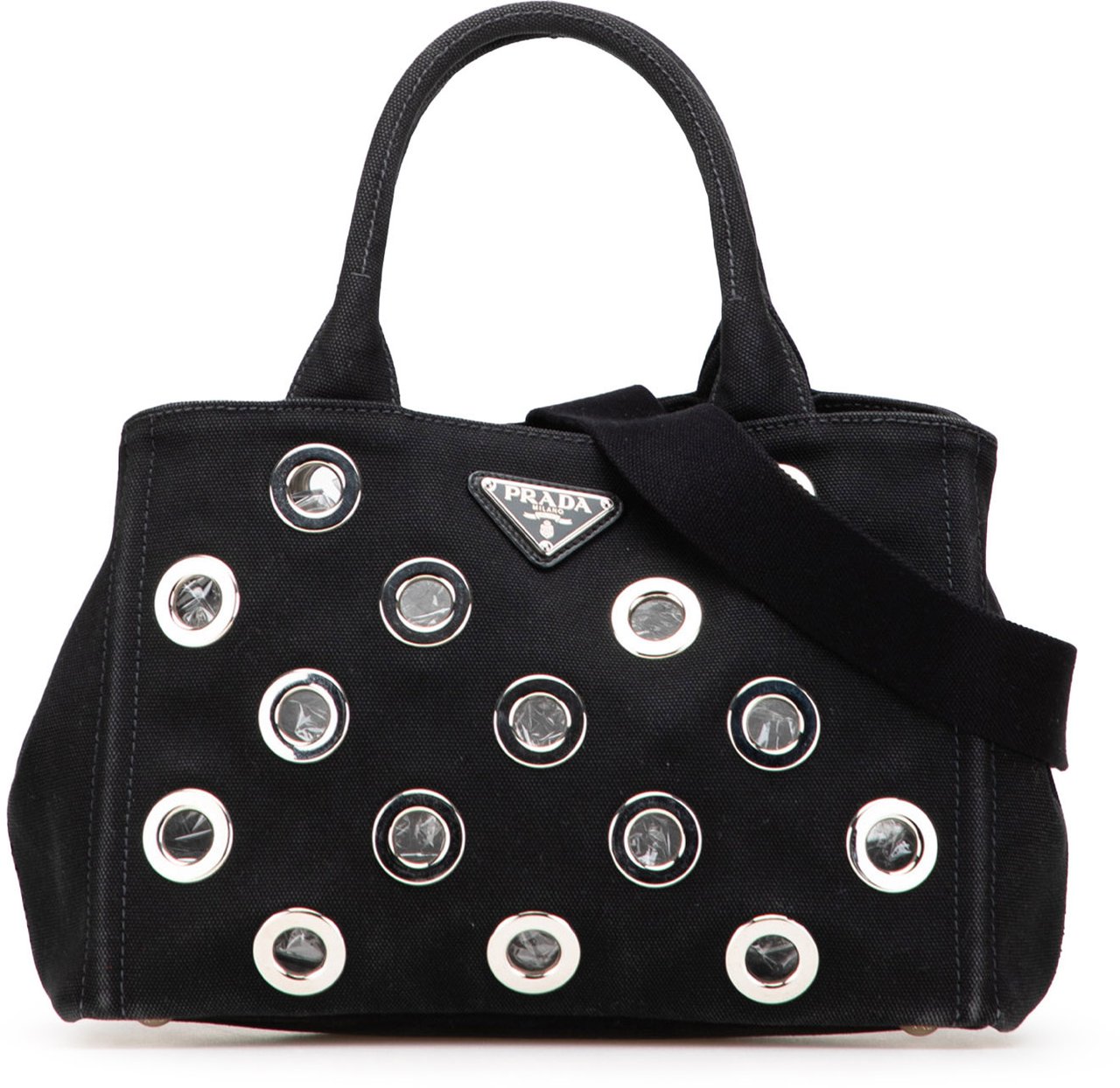 Prada Small Canvas Canapa Grommet Satchel Zwart