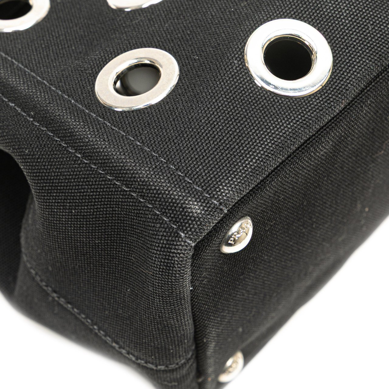 Prada Small Canvas Canapa Grommet Satchel Zwart