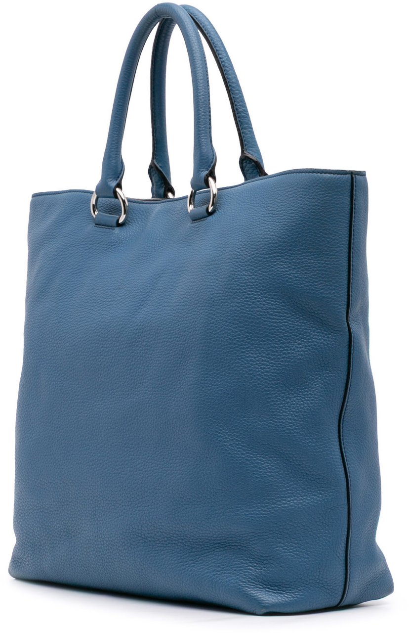Prada Vitello Daino Open Convertible Tote Blauw