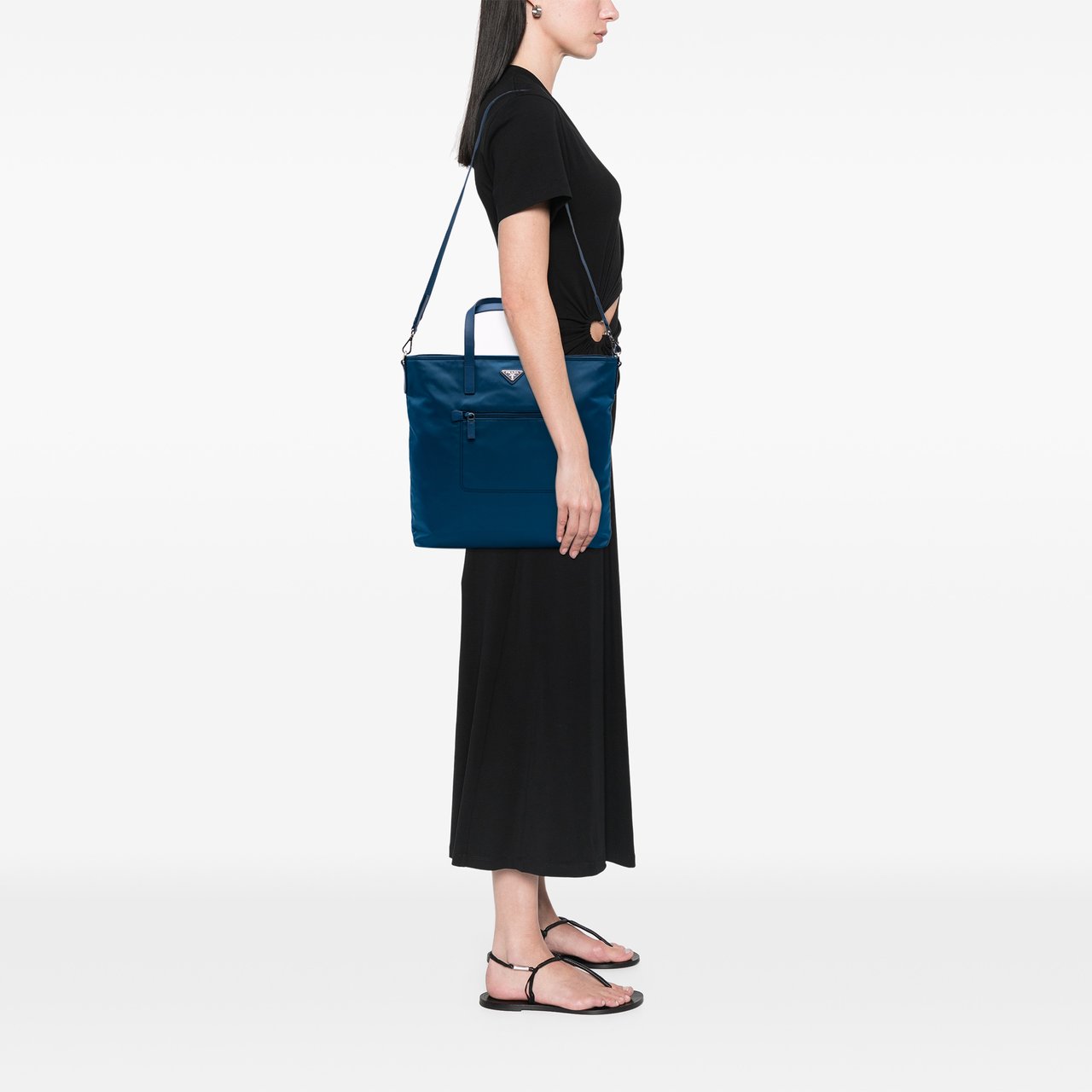 Prada Tessuto Zip Top Convertible Tote Blauw
