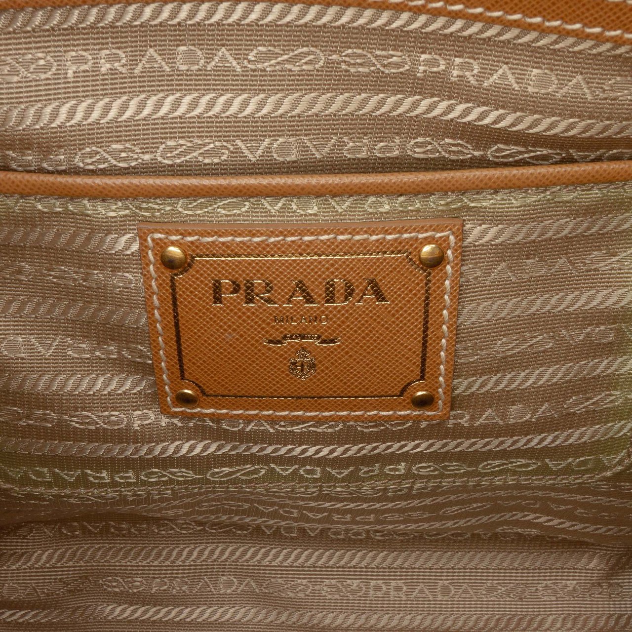 Prada Saffiano Trimmed Canvas Canapa Satchel Bruin
