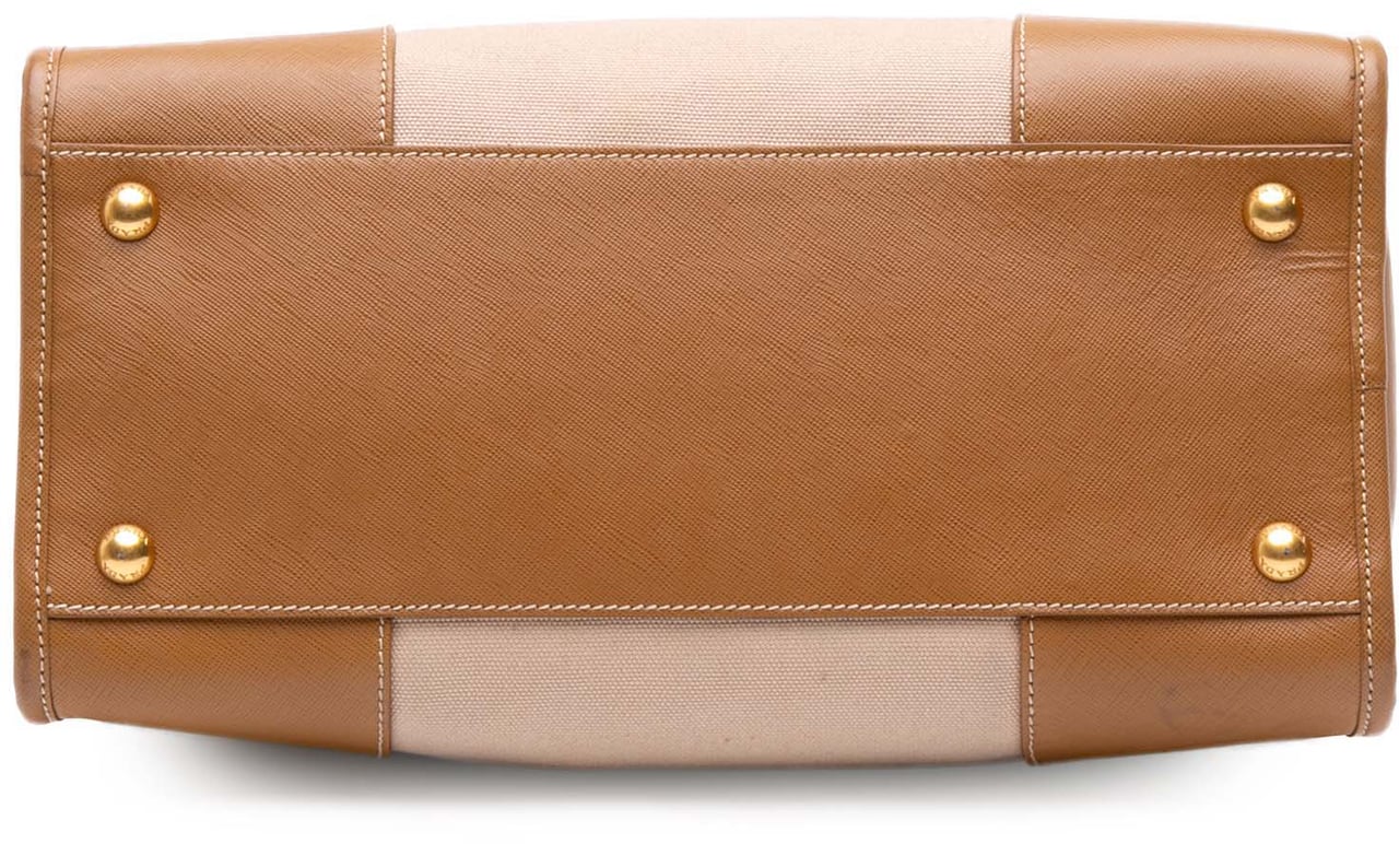 Prada Saffiano Trimmed Canvas Canapa Satchel Bruin
