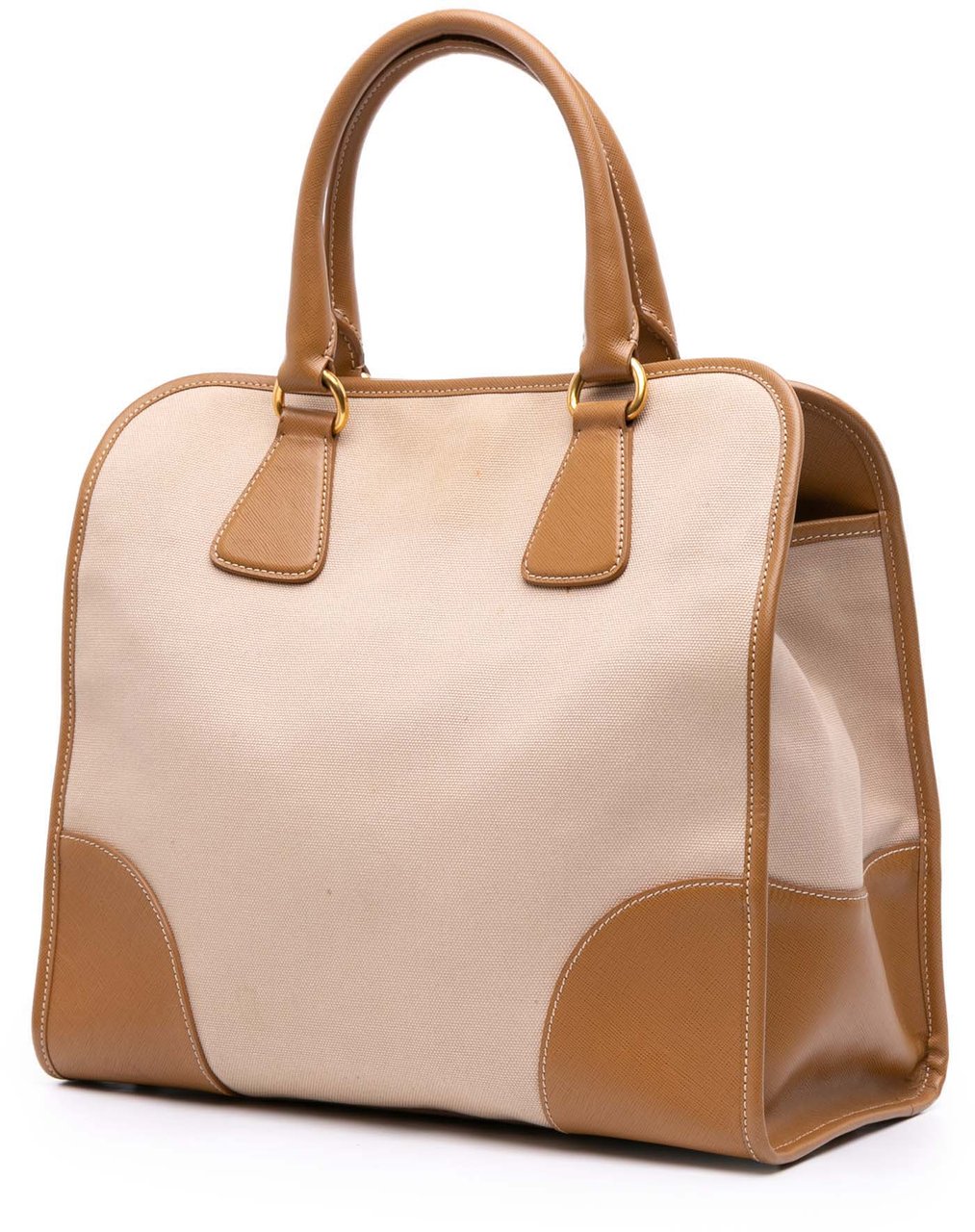 Prada Saffiano Trimmed Canvas Canapa Satchel Bruin