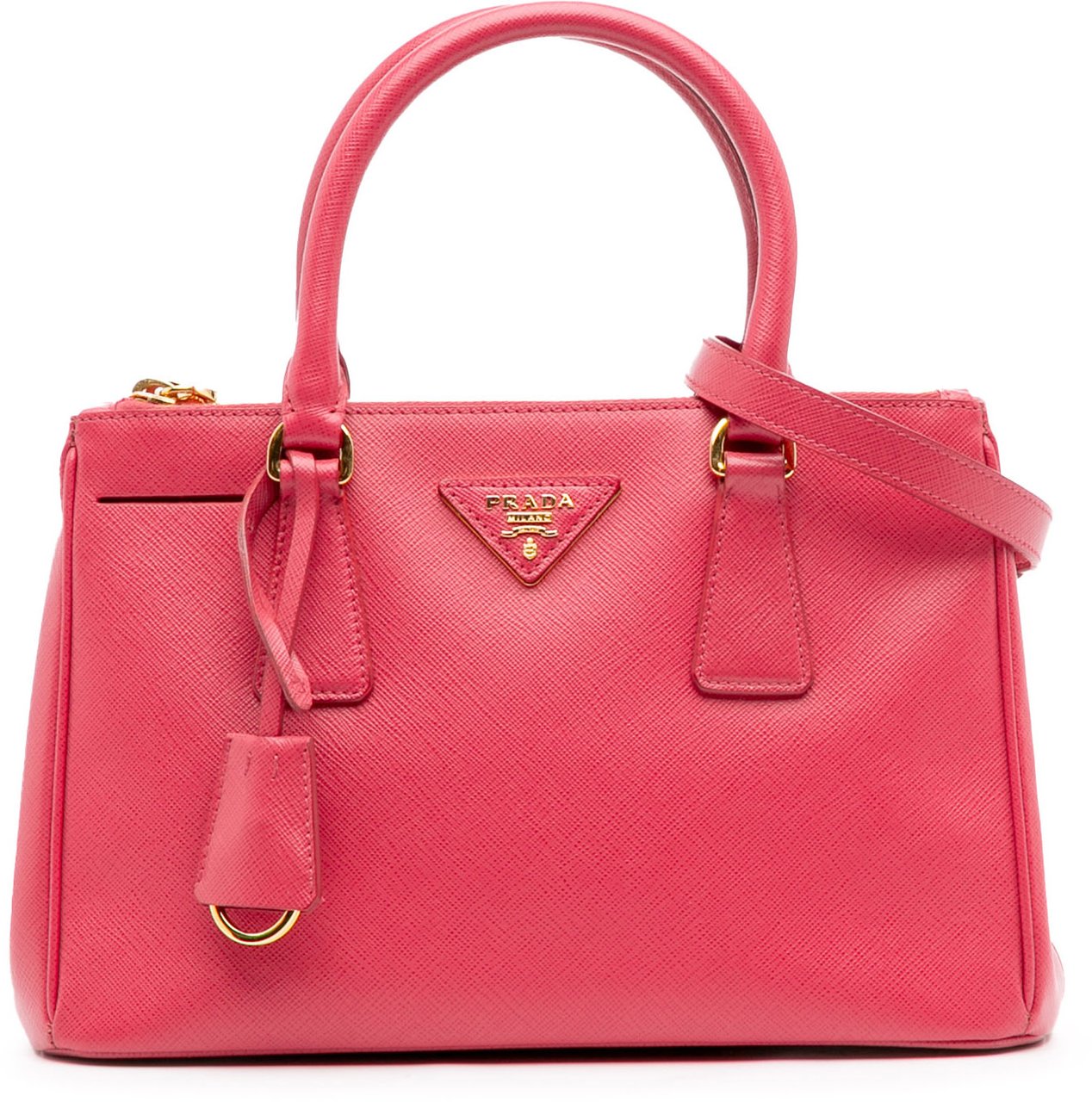 Prada Small Saffiano Lux Galleria Double Zip Satchel Roze