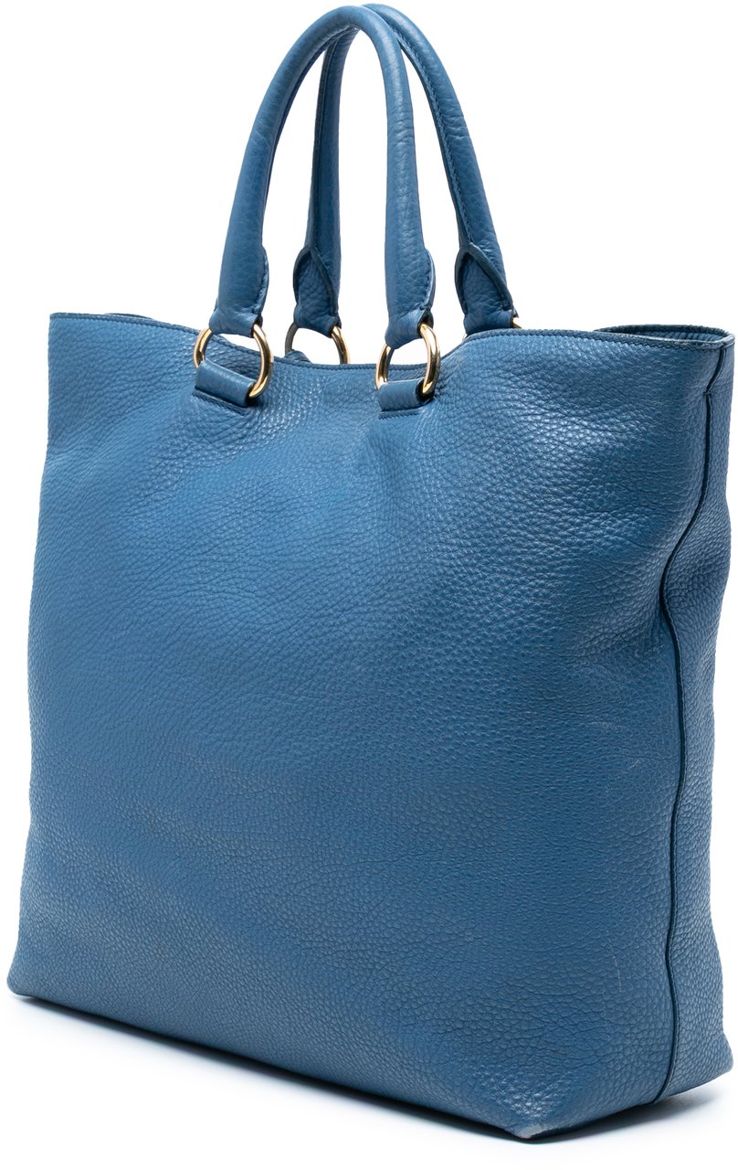 Prada Vitello Daino Open Convertible Tote Blauw
