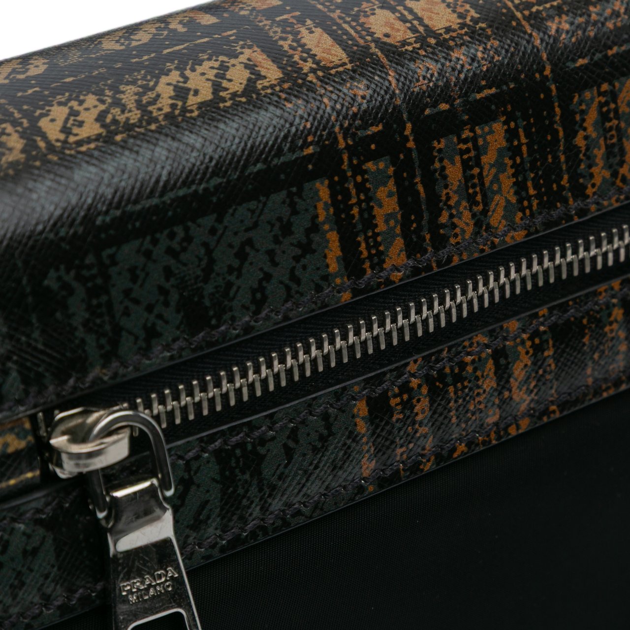 Prada Tartan Saffiano Trimmed Tessuto Satchel Zwart