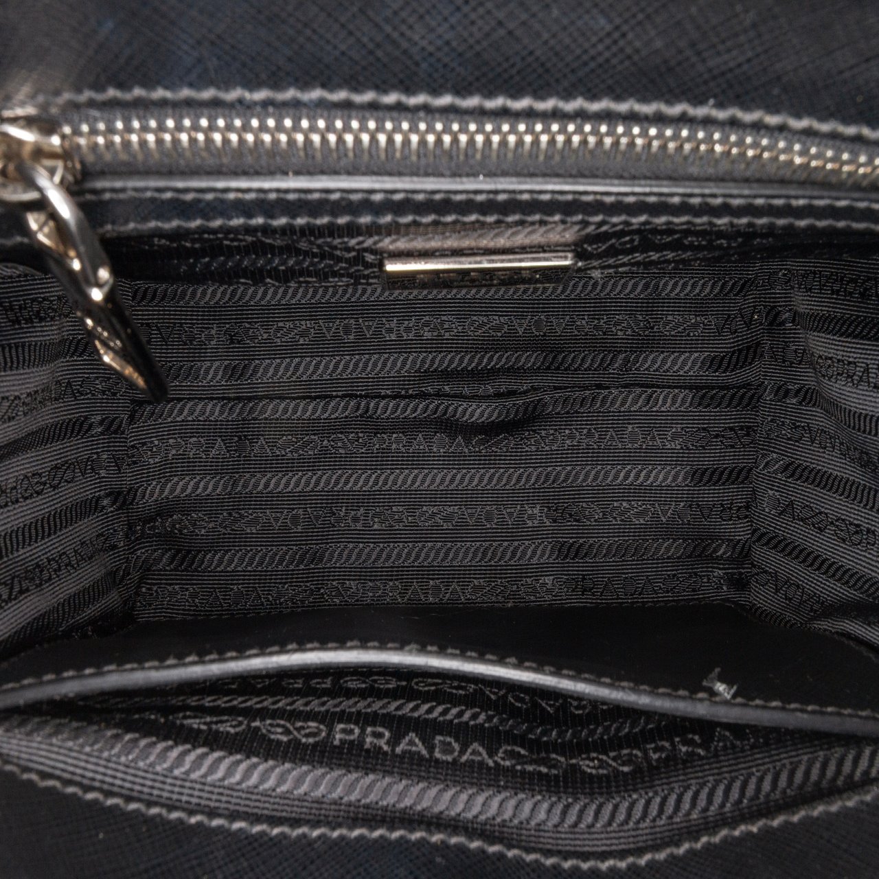 Prada Tartan Saffiano Trimmed Tessuto Satchel Zwart