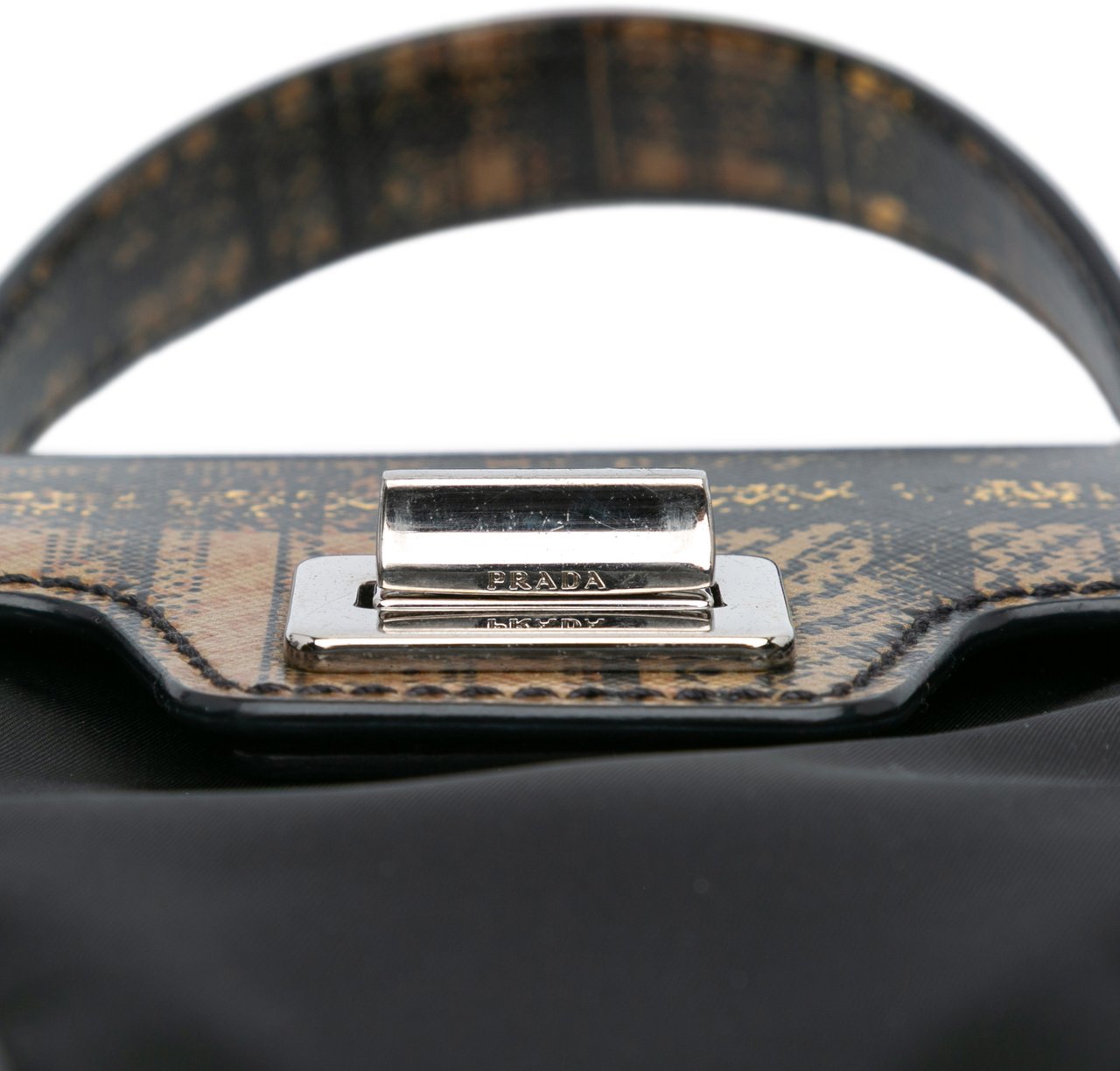 Prada Tartan Saffiano Trimmed Tessuto Satchel Zwart