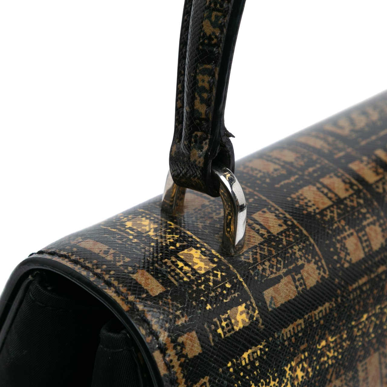 Prada Tartan Saffiano Trimmed Tessuto Satchel Zwart