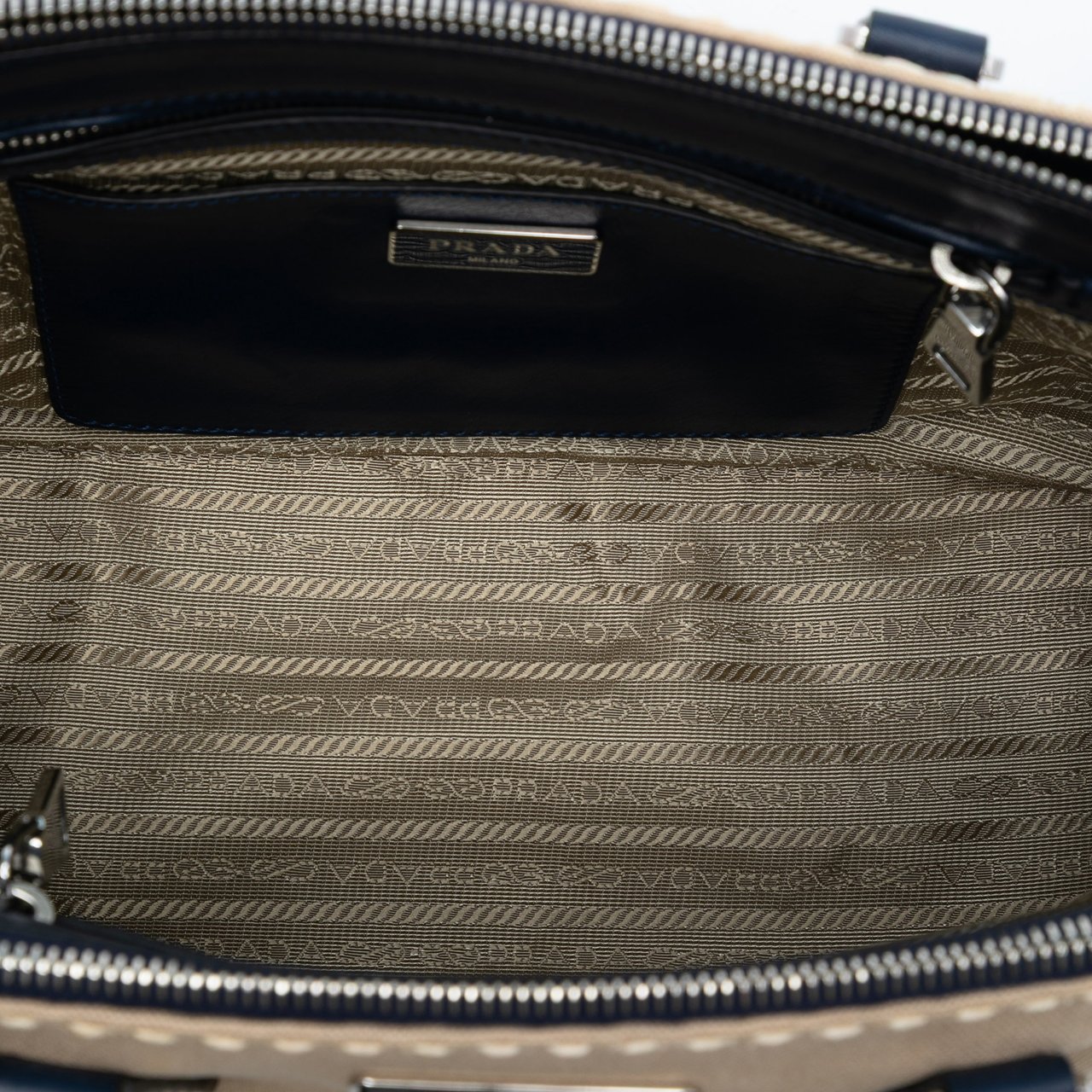 Prada Small Canvas and City Calf Hand Stitched Galleria Double Zip Satchel Bruin