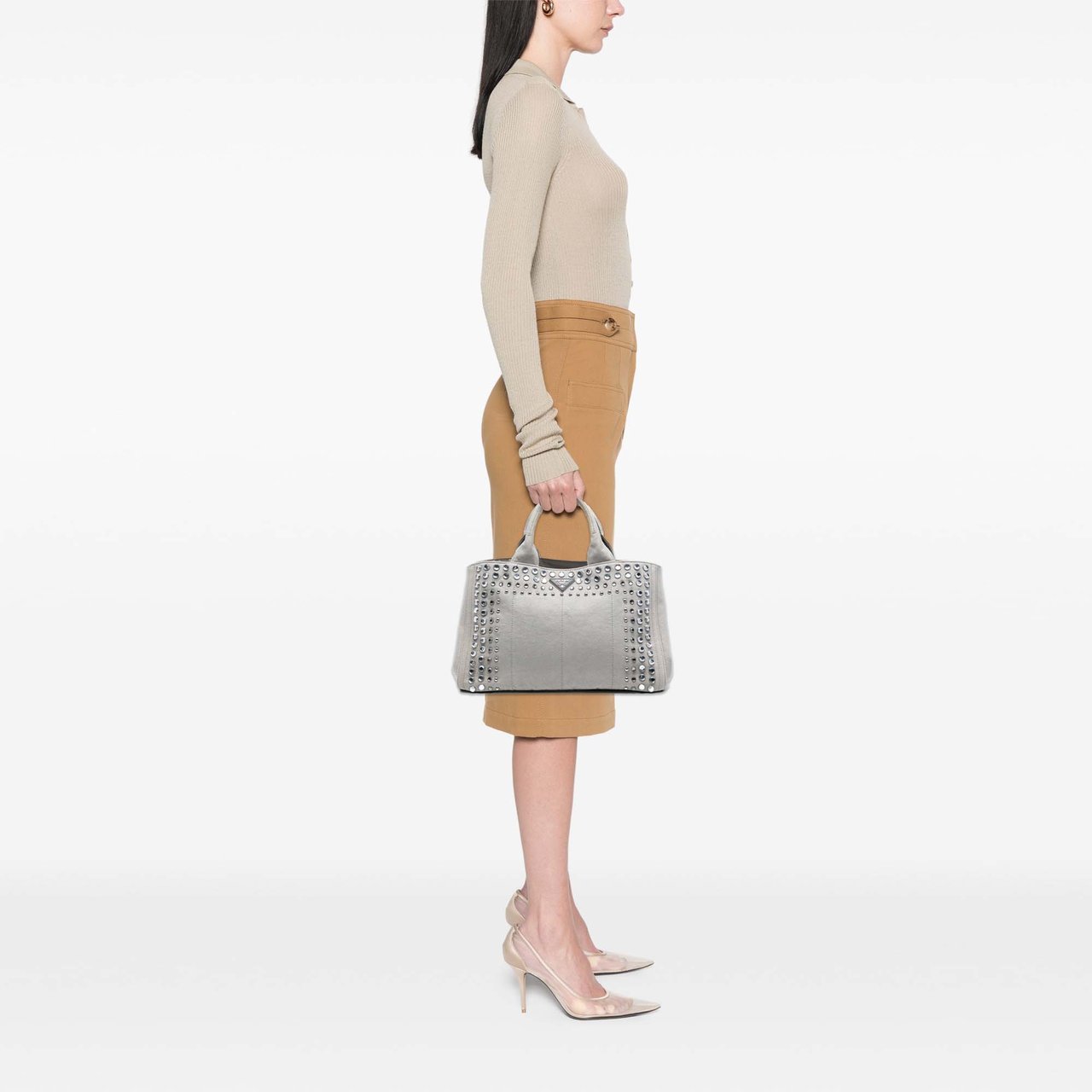 Prada Canvas Canapa Bijoux Satchel Grijs