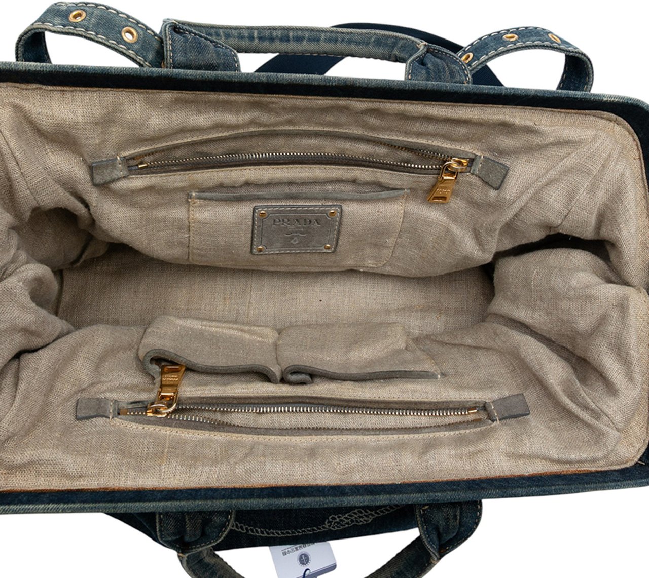 Prada Denim Canapa Logo Satchel Blauw