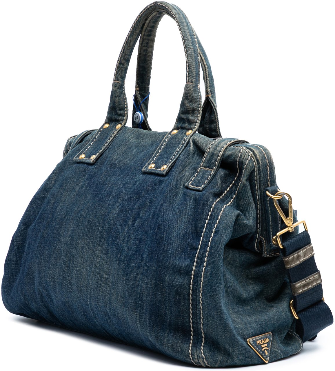 Prada Denim Canapa Logo Satchel Blauw