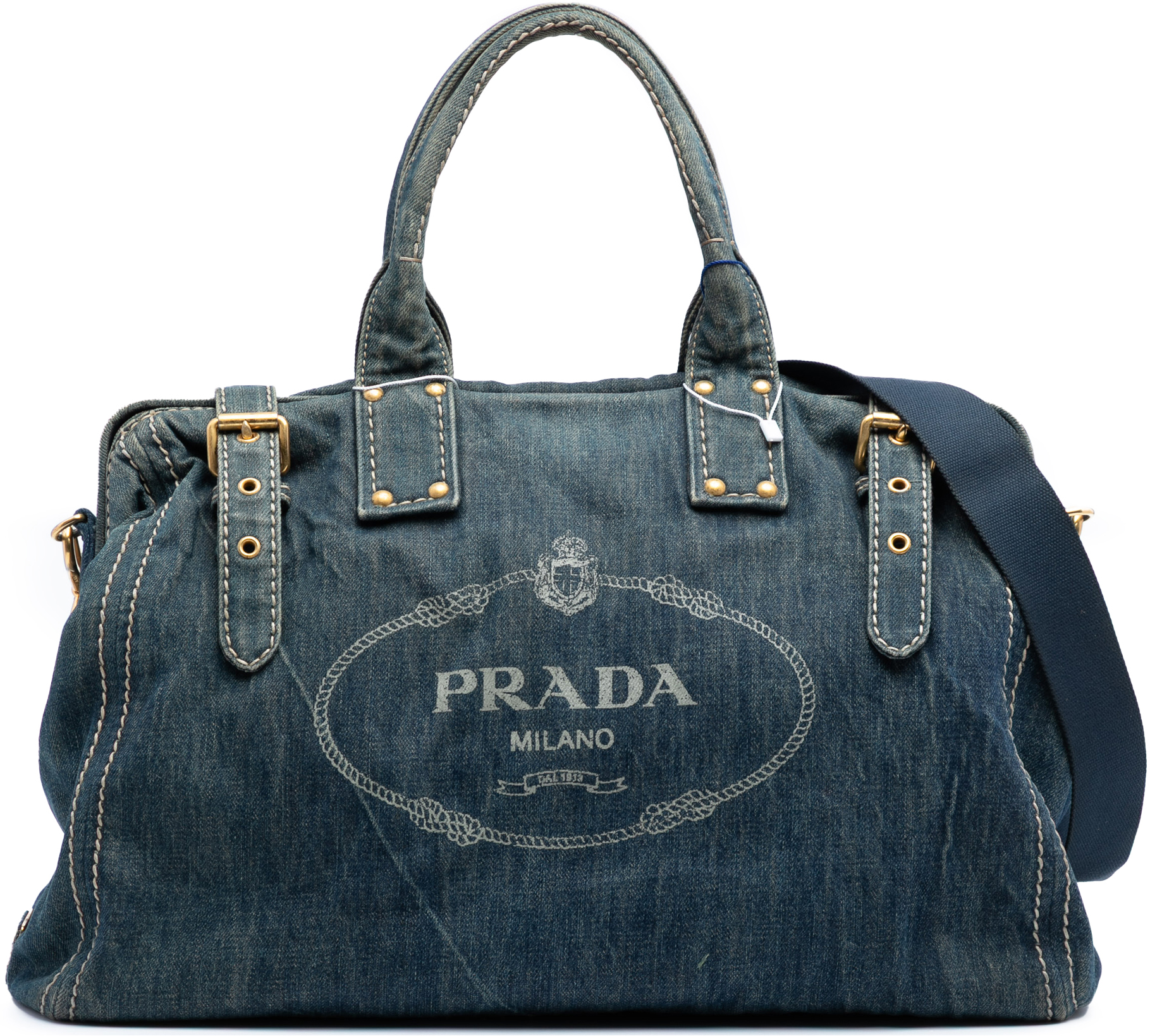 Prada Denim Canapa Logo Satchel Blauw