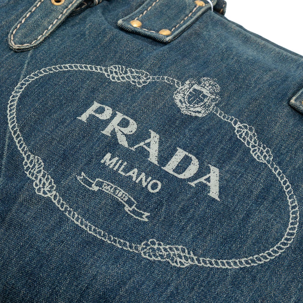 Prada Denim Canapa Logo Satchel Blauw