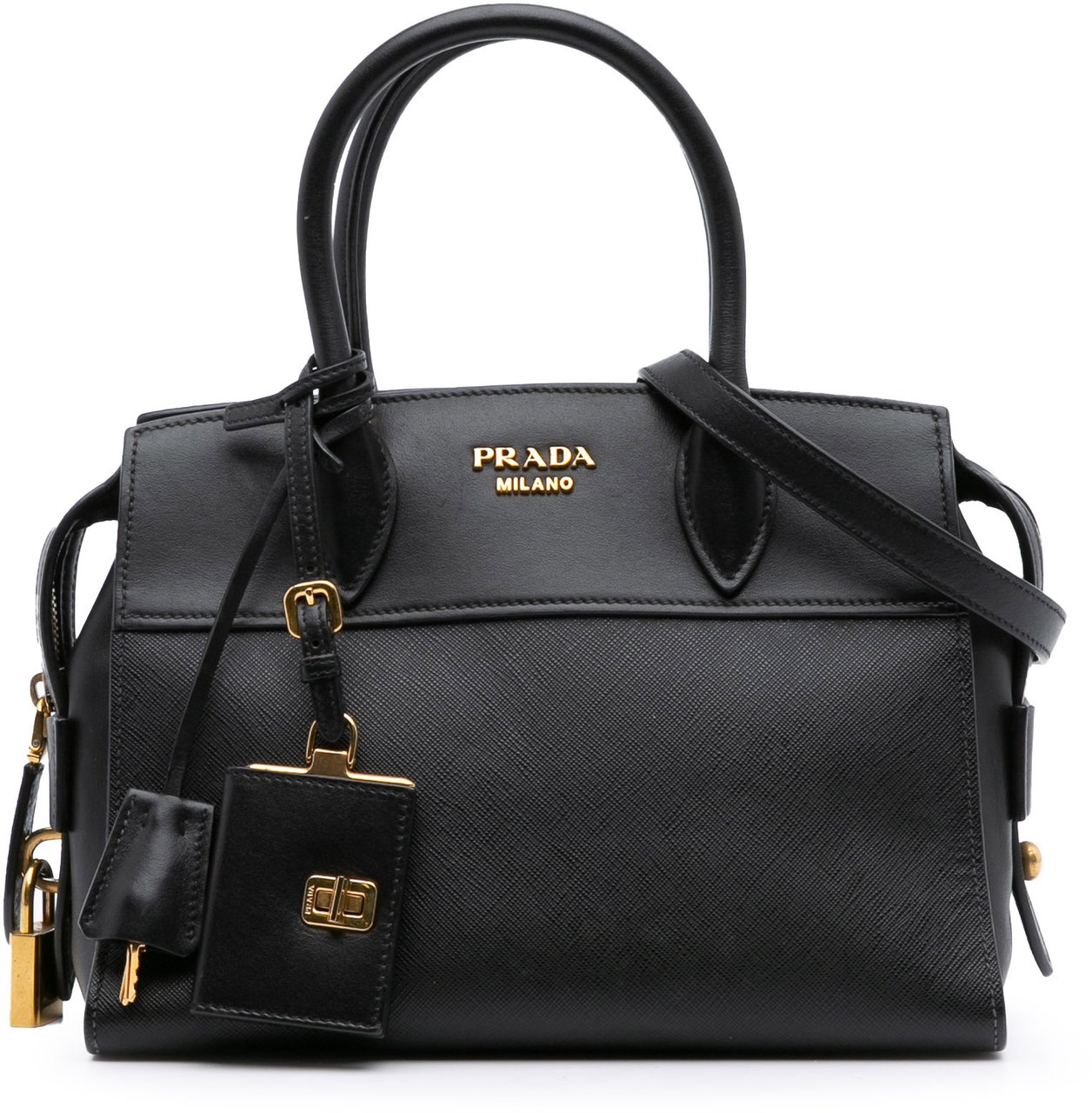 Prada Small Saffiano and City Calf Esplanade Satchel Zwart