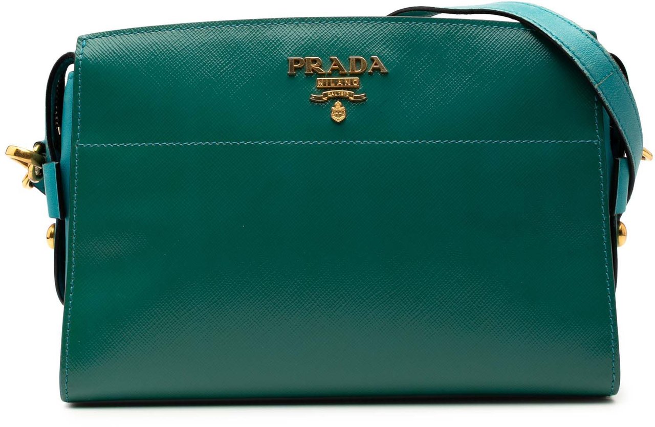 Prada Bicolor Saffiano Vernice Esplanade Crossbody Groen