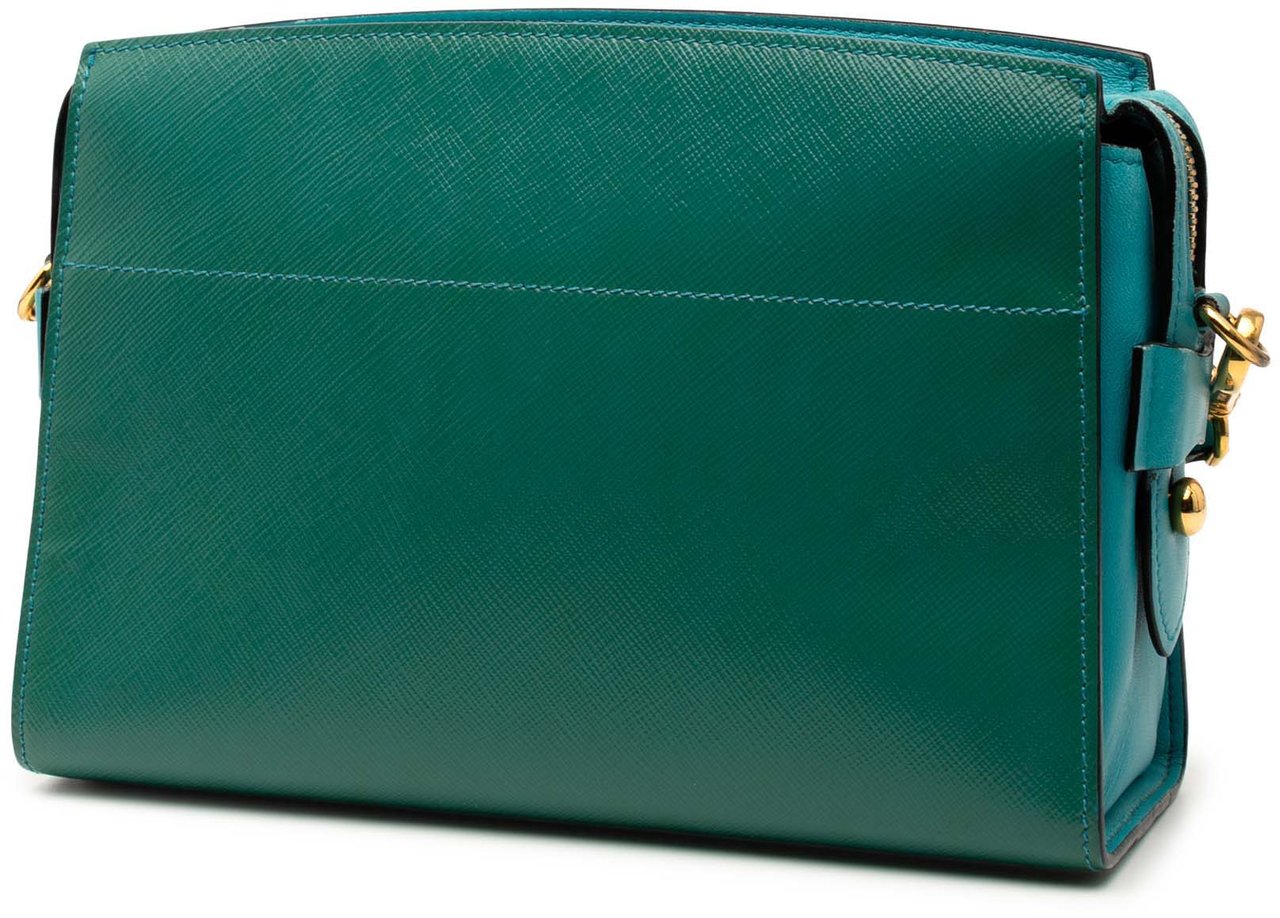 Prada Bicolor Saffiano Vernice Esplanade Crossbody Groen