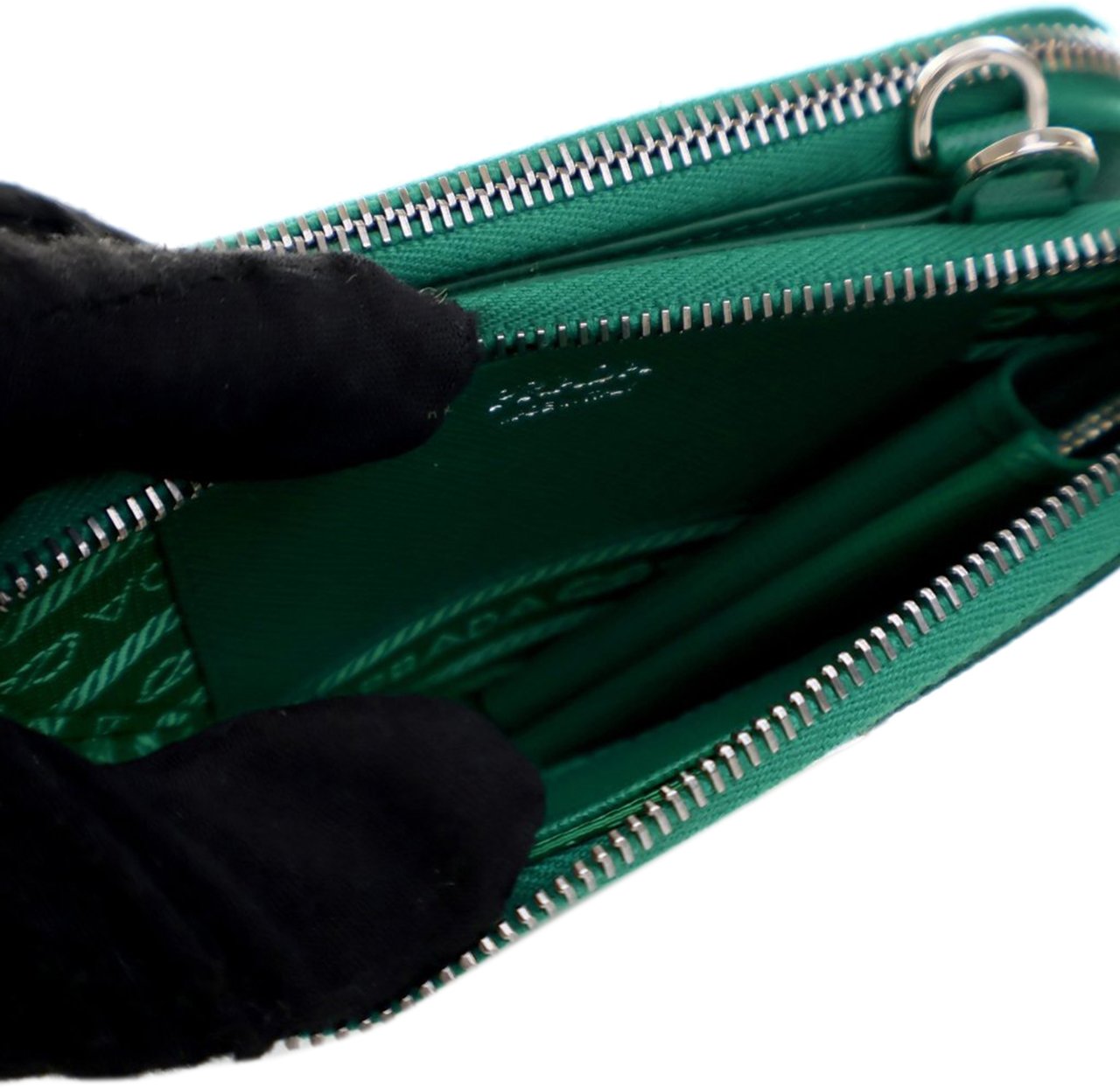 Prada Mini Saffiano Lux Double Triangle Satchel Groen