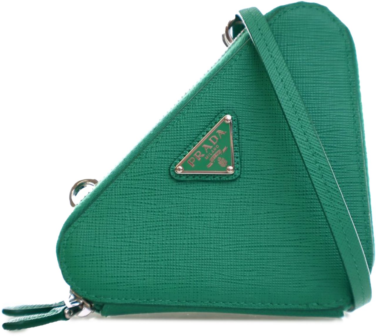 Prada Mini Saffiano Lux Double Triangle Satchel Groen