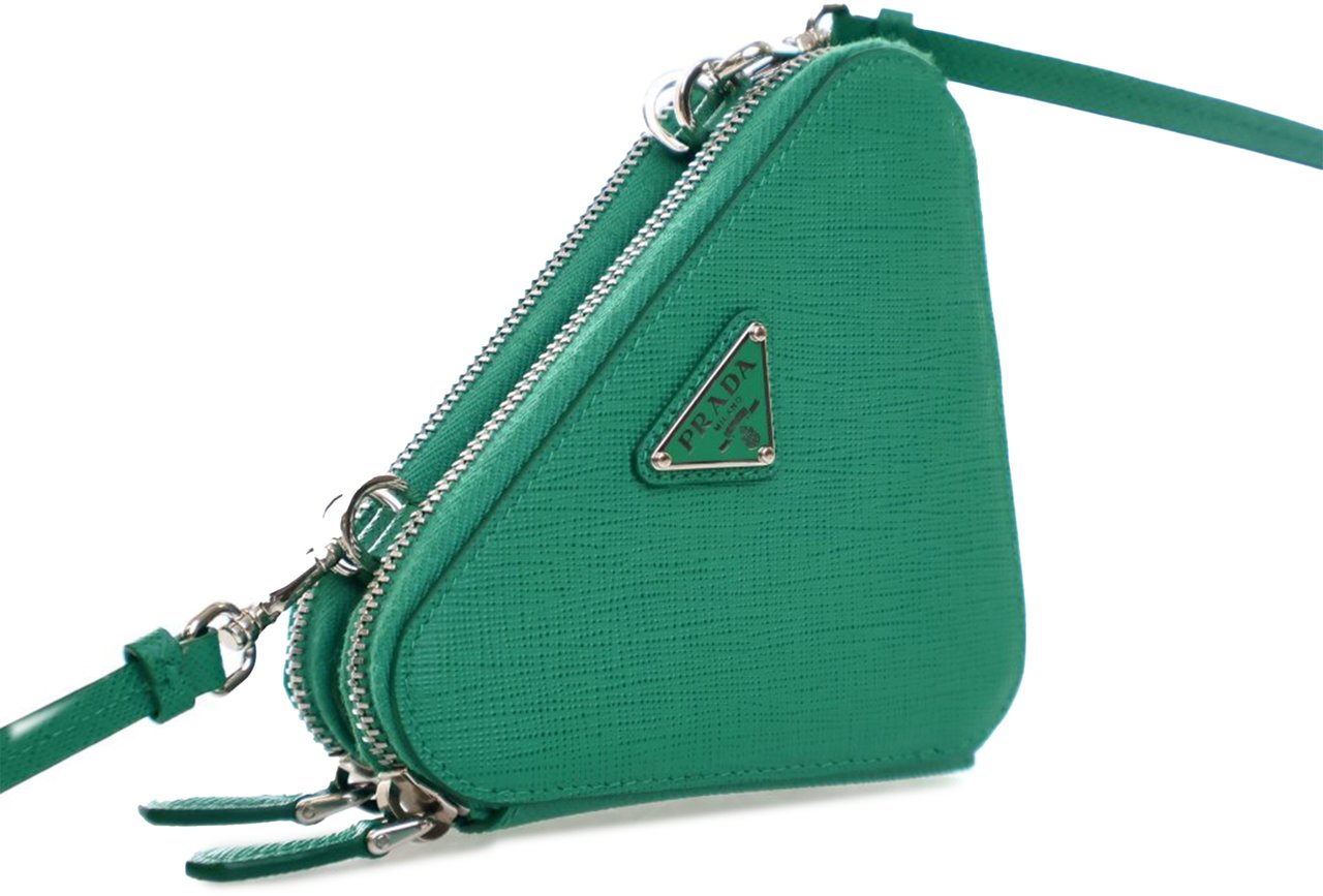 Prada Mini Saffiano Lux Double Triangle Satchel Groen