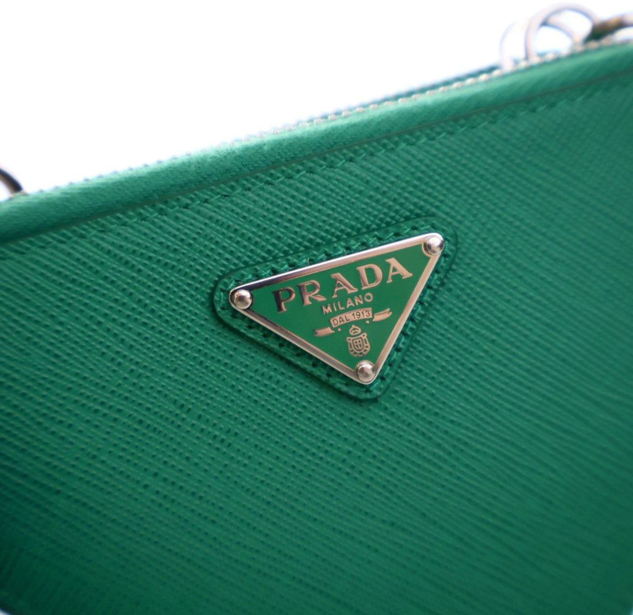 Prada Mini Saffiano Lux Double Triangle Satchel Groen