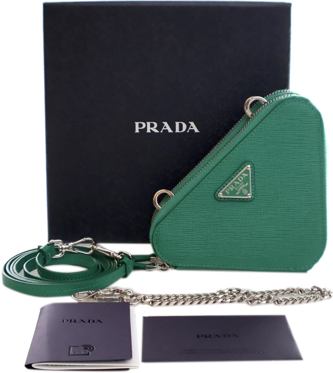 Prada Mini Saffiano Lux Double Triangle Satchel Groen
