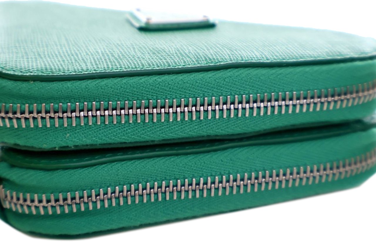 Prada Mini Saffiano Lux Double Triangle Satchel Groen