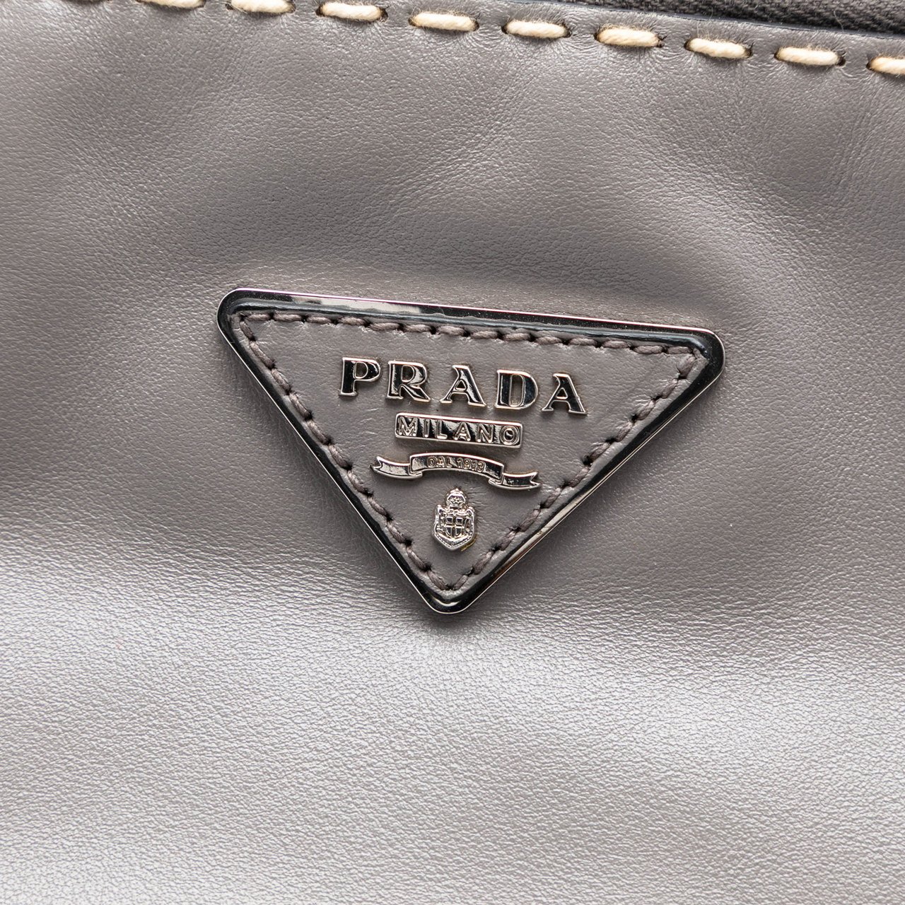 Prada Smooth Calfskin Hand Stitched Double Handle Satchel Grijs