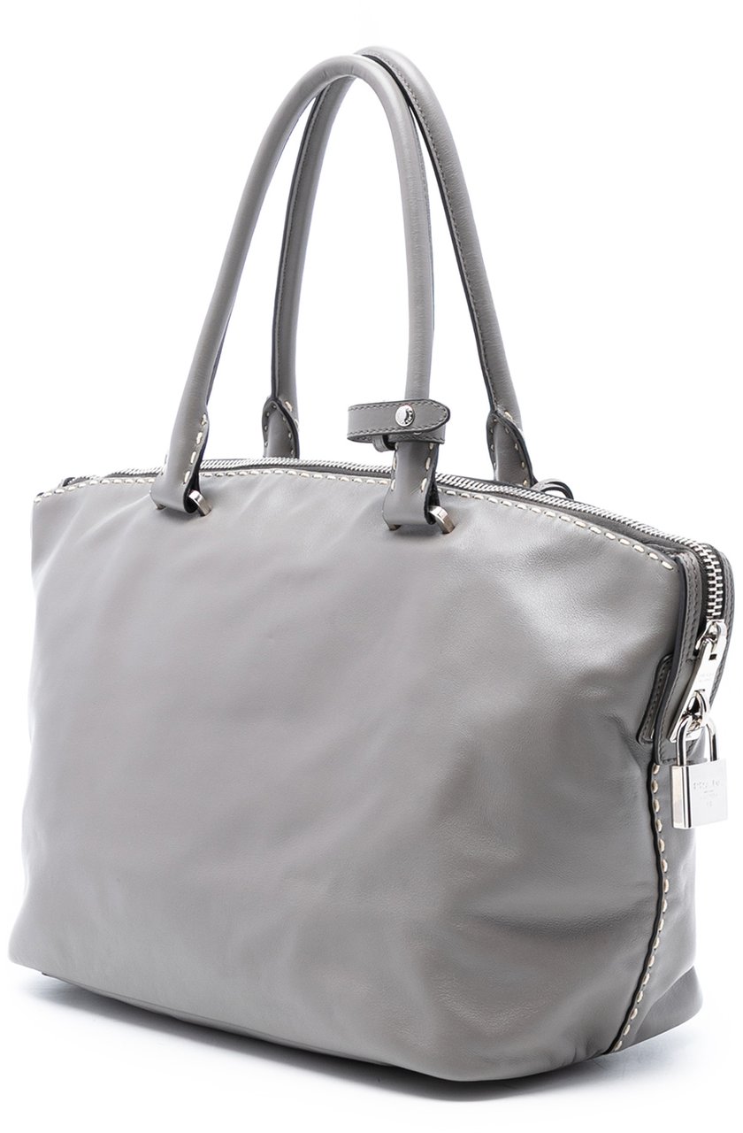 Prada Smooth Calfskin Hand Stitched Double Handle Satchel Grijs