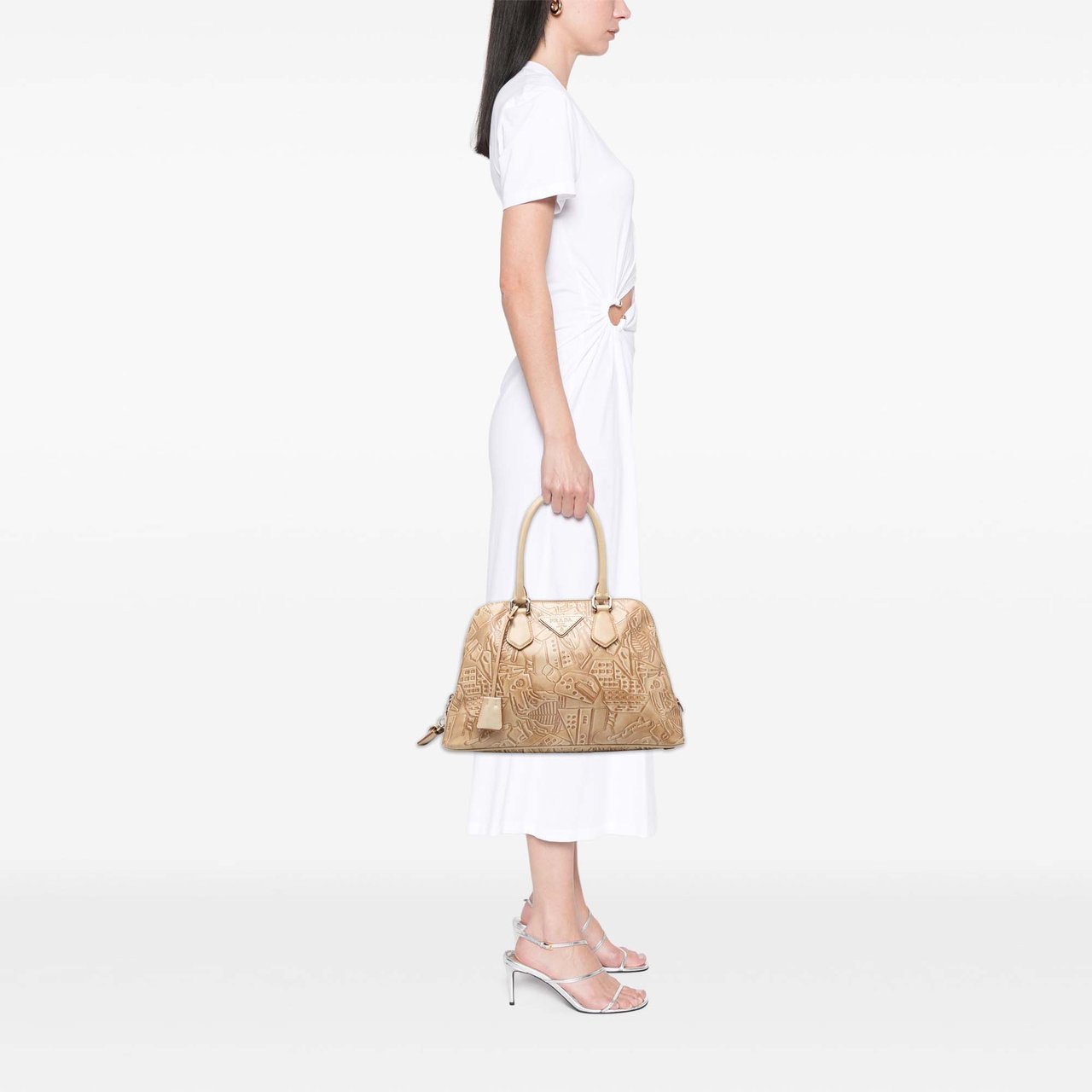 Prada Embossed Leather Handbag Bruin