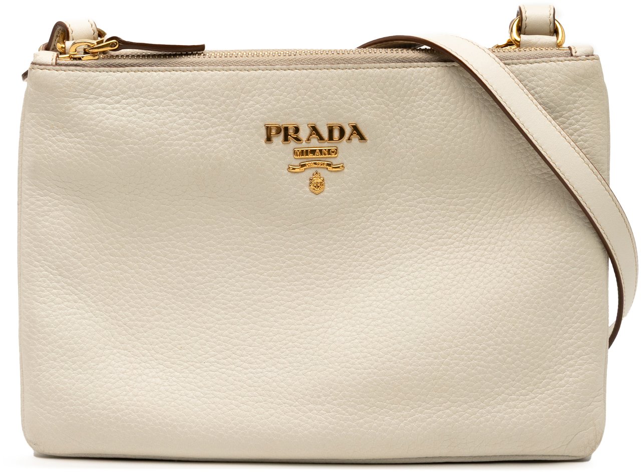 Prada Vitello Daino Double Zip Crossbody Wit