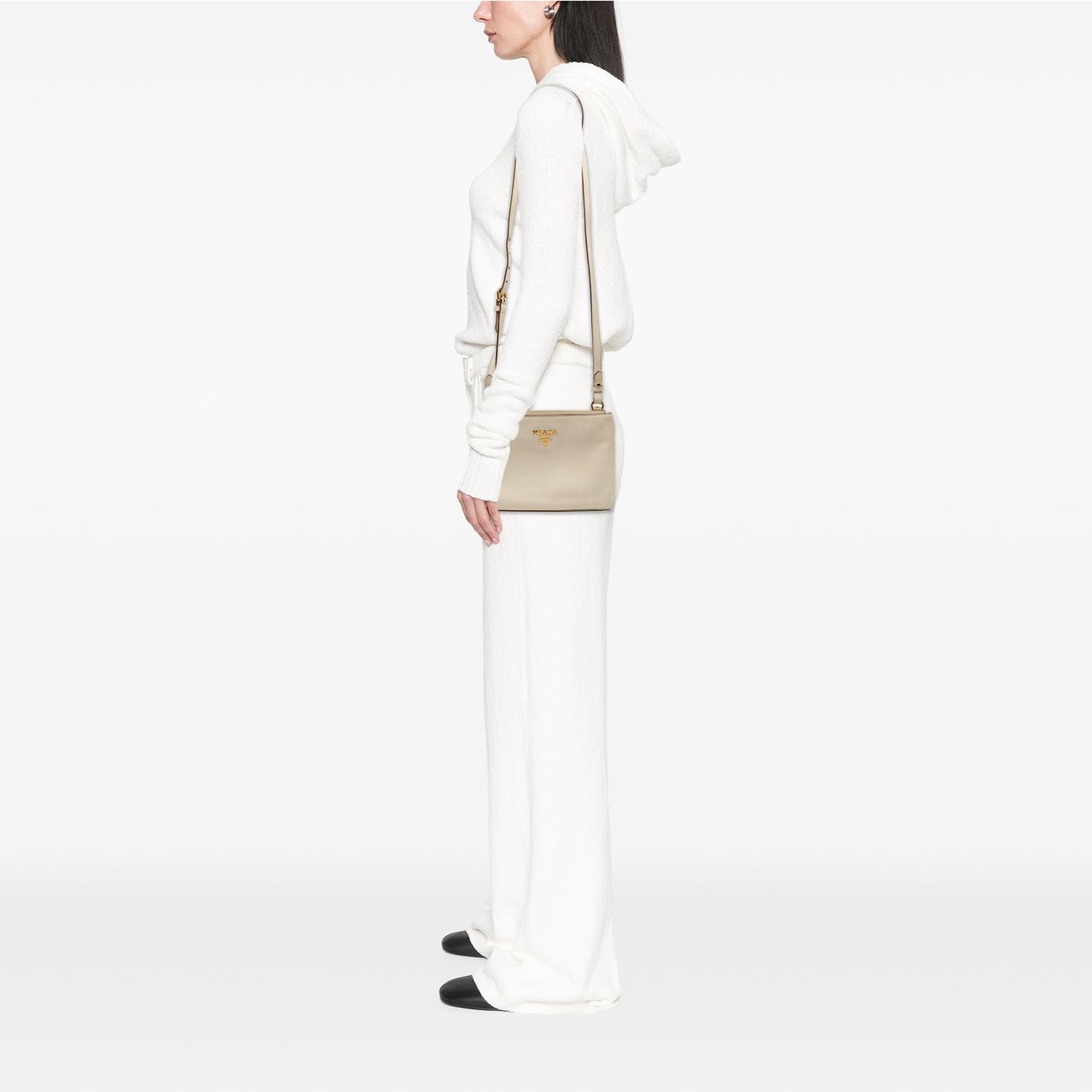 Prada Vitello Daino Double Zip Crossbody Wit